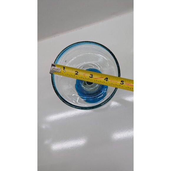 Mexican Hand Blown Glass Margarita Goblet Blue Rim Base Unique Design - Picture 8 of 10